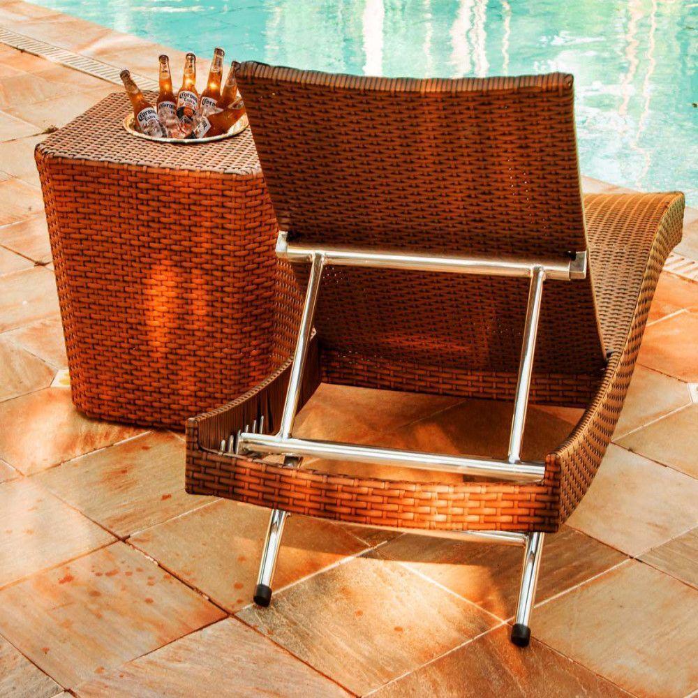 1 Espreguiçadeira Bona E Mesa Em Alumínio Trama Original Argila - 5