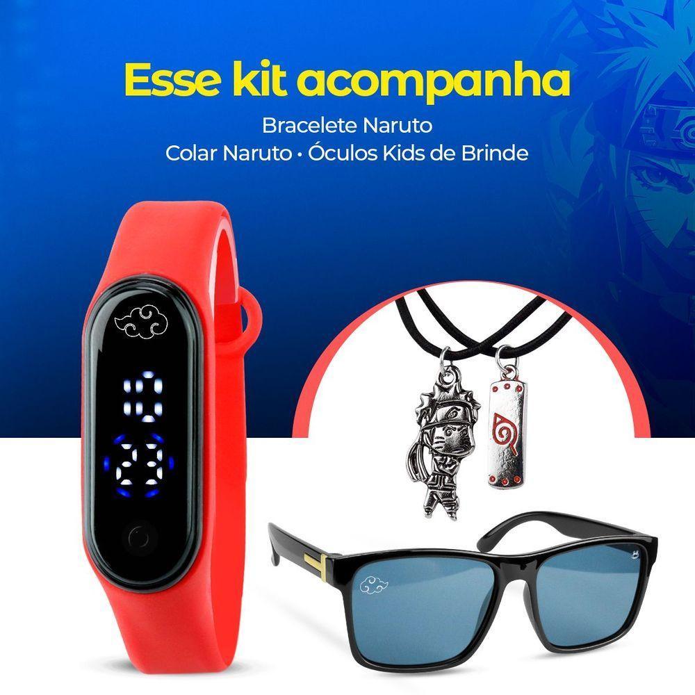 Relogio Digital Infantil Led Naruto + Colar Duplo + Oculos - 3
