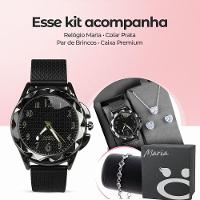 Caixa + Colar Brinco + Relogio Feminino Prova Dagua Aço Inox - 3