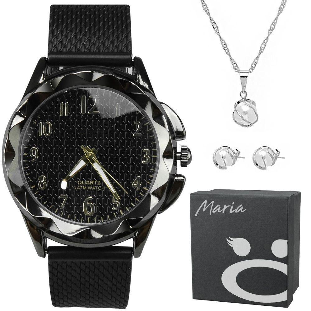 Relogio Feminino Aço Inox Prova Dagua + Colar + Pulseira - 1