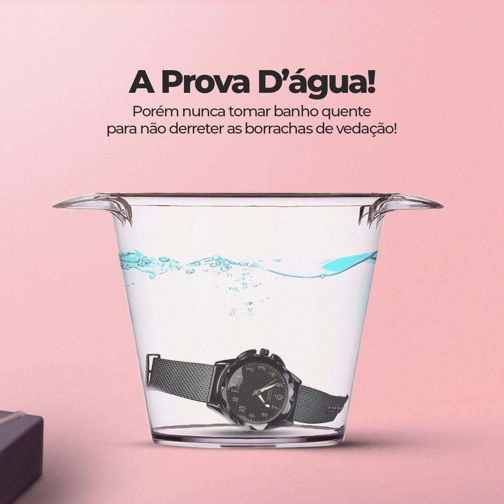 Relogio Feminino Aço Inox Prova Dagua + Colar + Pulseira - 4
