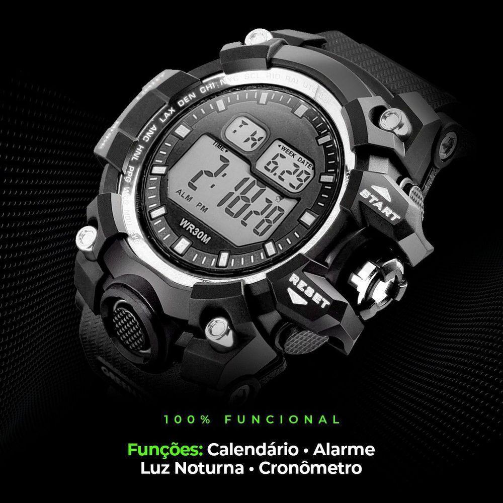 Relogio Masculino Silicone Prova Dagua Preto Digital Alarme - 4