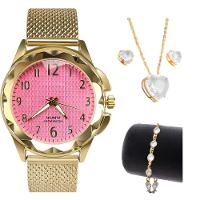 Relogio Feminino Aço Prova Dagua + Colar + Pulseira