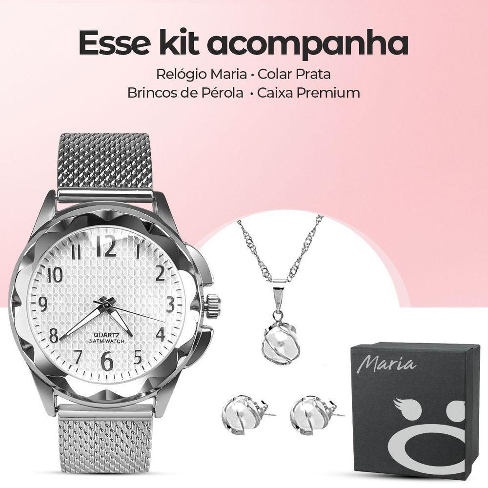 Relogio Feminino Aço Inox Prova Dagua + Colar + Pulseira - 2