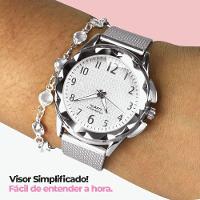 Relogio Feminino Aço Inox Prova Dagua + Colar + Pulseira - 3