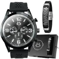 Relogio Masculino Preto Aço Inox + Caixa + Pulseira Pai Noss - 1