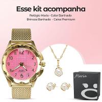 Relogio Feminino Aço Banhado Prova Dagua + Pulseira + Colar - 6