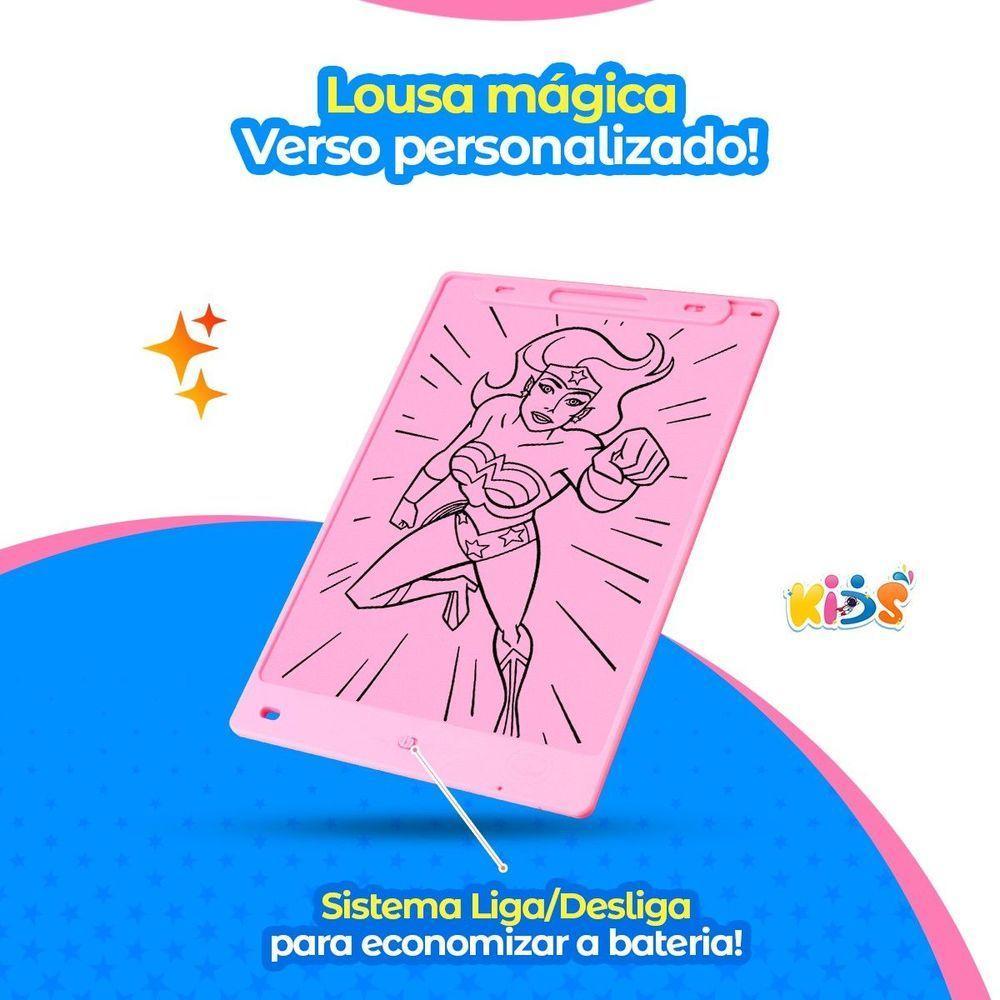 Lousa Mágica Led Lcd Tablet Mulher Maravilha Rosa + Caneta - 6