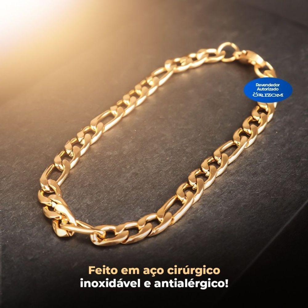 Cordão Aço Banhado Ouro + Pingente Cruz Pai Nosso + Pulseira - 5