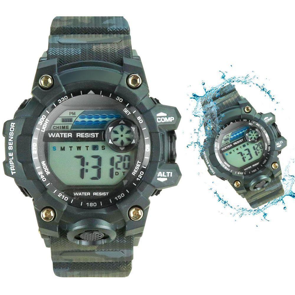 Relogio Prova Dagua Digital Infantil Camuflado Silicone Data - 1
