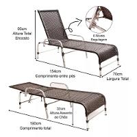 3 Espreguiçadeiras E Mesa Para Piscina, área, Varanda Trama Preto - 2