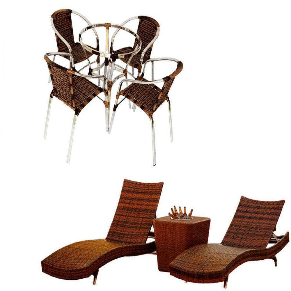 4 Cadeiras E Mesa Com 2 Espreguiçadeiras Bona E Mesa Alumíni Pedra Ferro - 1