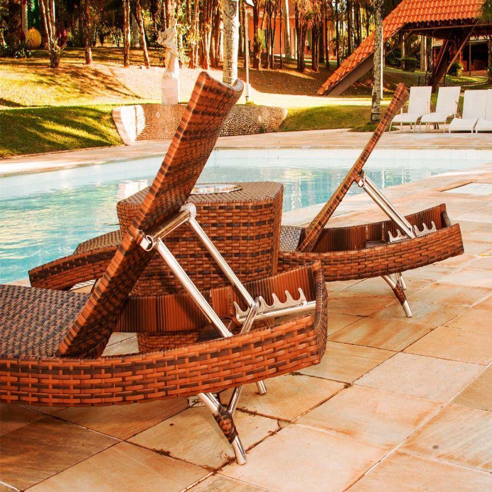 4 Cadeiras E Mesa Com 2 Espreguiçadeiras Bona E Mesa Alumíni Pedra Ferro - 2