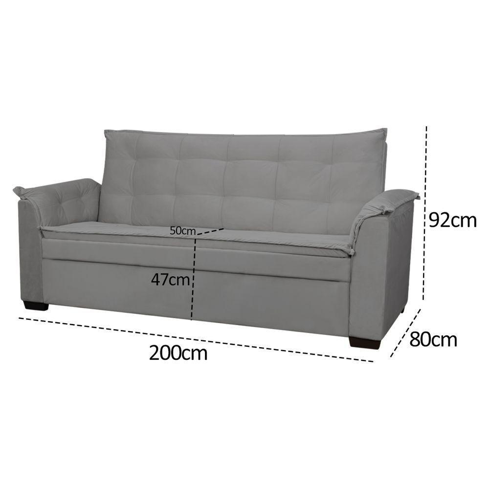 Sofá 3 Lugares Confortável 2 Metros Havana Bellamado Cor:cinza - 4