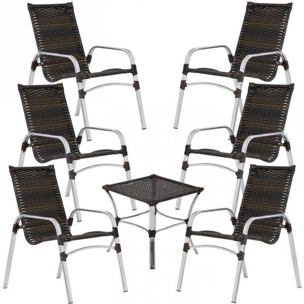 Kit 6 Cadeiras Emily E Mesa Alumínio Jardim área Piscina Pedra Ferro - 1