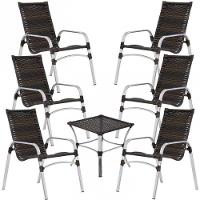 Kit 6 Cadeiras Emily E Mesa Alumínio Jardim área Piscina Pedra Ferro - 1