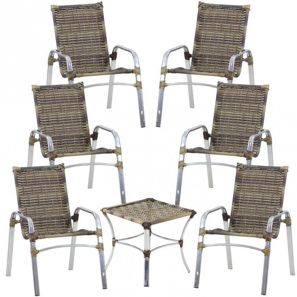 Kit 6 Cadeiras Emily E Mesa Alumínio Jardim área Piscina Capuccino - 1