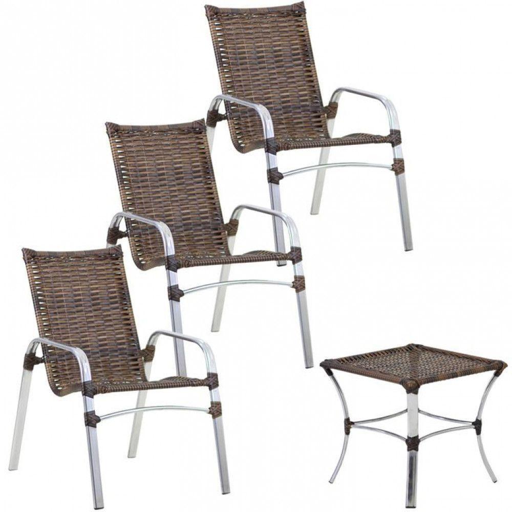 3 Cadeiras E Mesa Alumínio Piscina área Jardim Trama Móveis Argila - 1