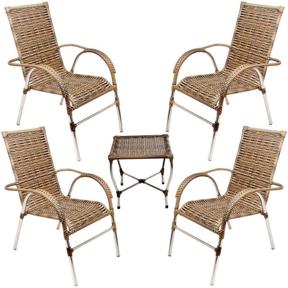 Jogo 4 Cadeiras E Mesa Para área E Jardim Trama Original Capuccino - 1