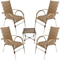 Jogo 4 Cadeiras E Mesa Para área E Jardim Trama Original Capuccino - 1