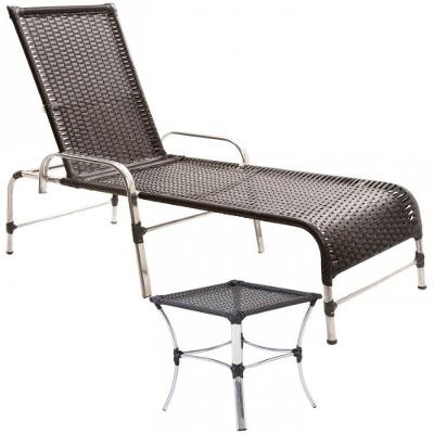 Espreguiçadeira Catar E Mesa Piscina Alumínio Trama Original Preto
