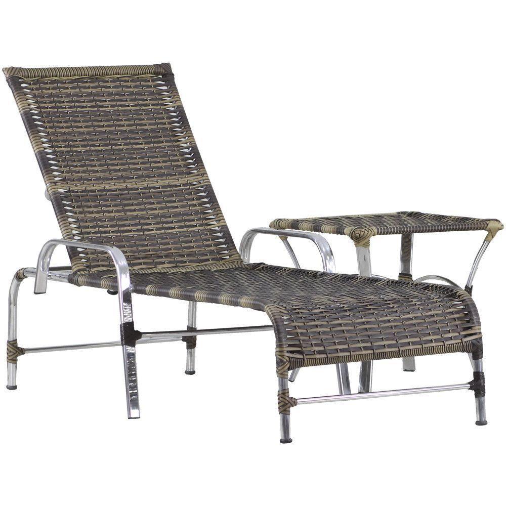 Espreguiçadeira Catar E Mesa Piscina Alumínio Trama Original Capuccino - 1