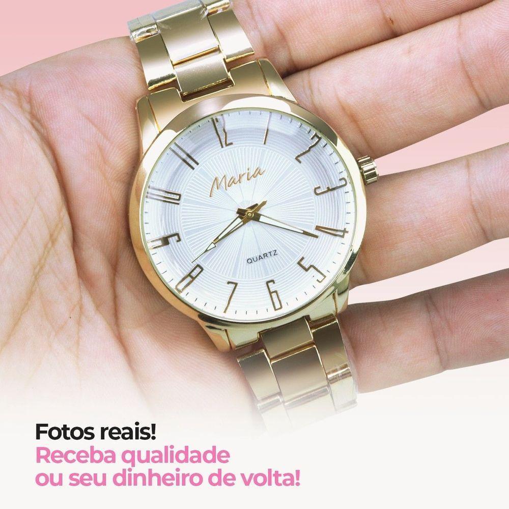 Relogio Feminino Dourado Inox Banhado Aço + Caixa Original Ouro Analogico Presente - 5