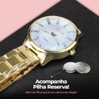 Relogio Feminino Dourado Inox Banhado Aço + Caixa Original Ouro Analogico Presente - 2
