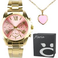 Relogio Feminino Aço Inox Prova Dagua + Caixa + Colar Ouro Dourado Qualidade Premium Presente Casual - 1