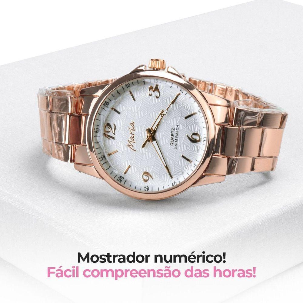 Relogio Feminino Aço Banhado Qualidade Premium + Caixa Original Inoxidavel Presente Rose Analogico - 4