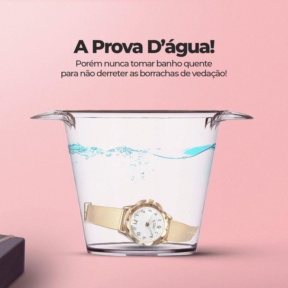 Relogio Feminino Prova Dagua Pulseira Colar Dourado + Pulseira Presente Qualidade Premium Coração - 3