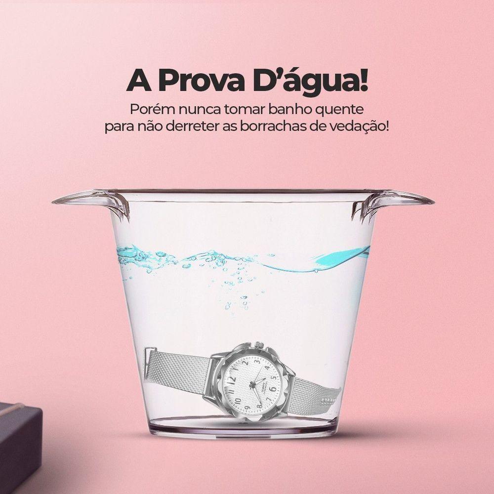 Relogio Feminino Aço Inox Prova Dagua + Pulseira + Colar Moda Silicone Casual Qualidade Premium - 2