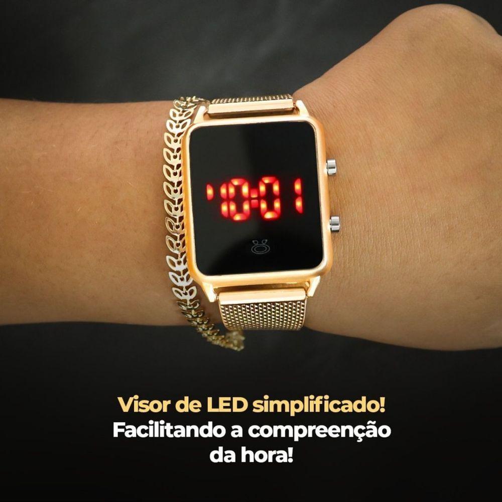 Relogio Feminino Aço Inox Led Original Social Pulseira Ajustável Presente Casual - 2