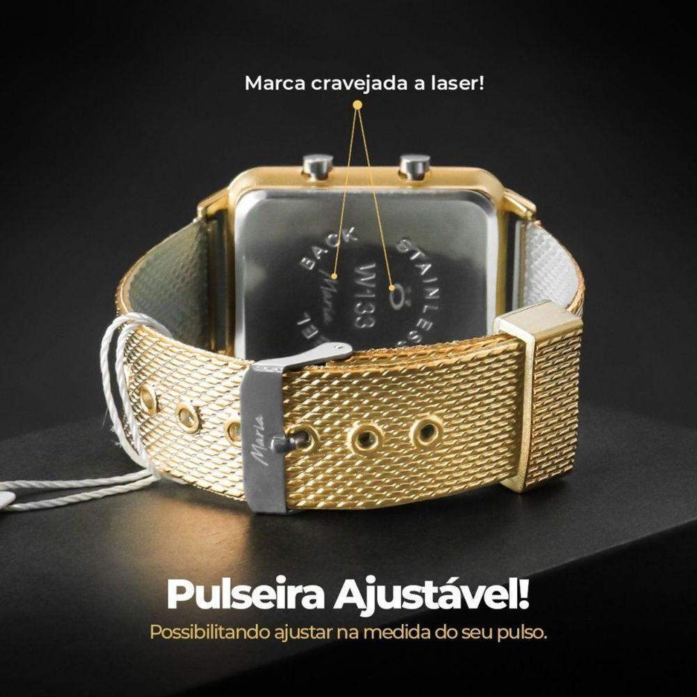 Relogio Feminino Aço Inox Led Original Social Pulseira Ajustável Presente Casual - 6