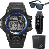 Caixa + Relógio Prova Dagua Infantil + Oculos Protecao Uv Ajustavel Alarme Resistente Menino Criança - 1