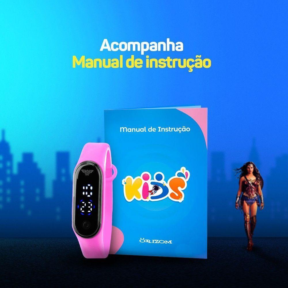 Copo Mulher Maravilha Infantil Relogio Digital Prova Dagua  Rosa Silicone Data Menina - 2