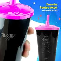 Copo Mulher Maravilha Infantil Relogio Digital Prova Dagua  Rosa Silicone Data Menina - 5