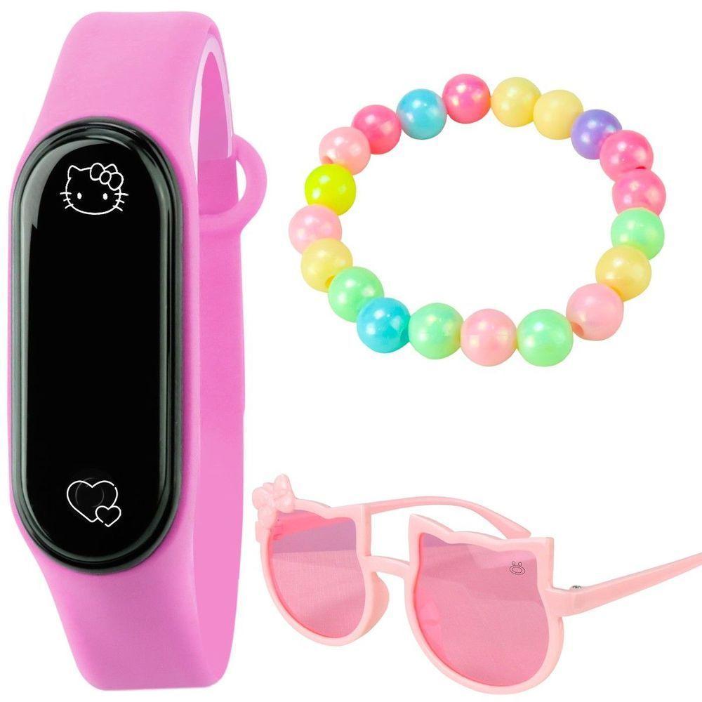 Oculos Sol + Relogio Digital Led Rosa Infantil  Qualidade Premium Presente Prova Dagua - 1