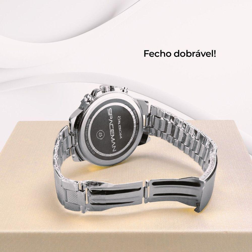 Relogio Masculino Prata Aço Inox + Pulseira Pai Nosso Pesado Casual Social Religioso Analogico - 2