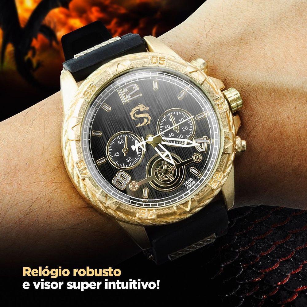 Relogio Masculino Dourado Aço Inox + Cordão Cruz Presente Dourado Analógico Casual Ajustavel Banhado - 6
