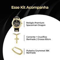 Relogio Masculino Dourado Aço Inox + Cordão Cruz Presente Dourado Analógico Casual Ajustavel Banhado - 7