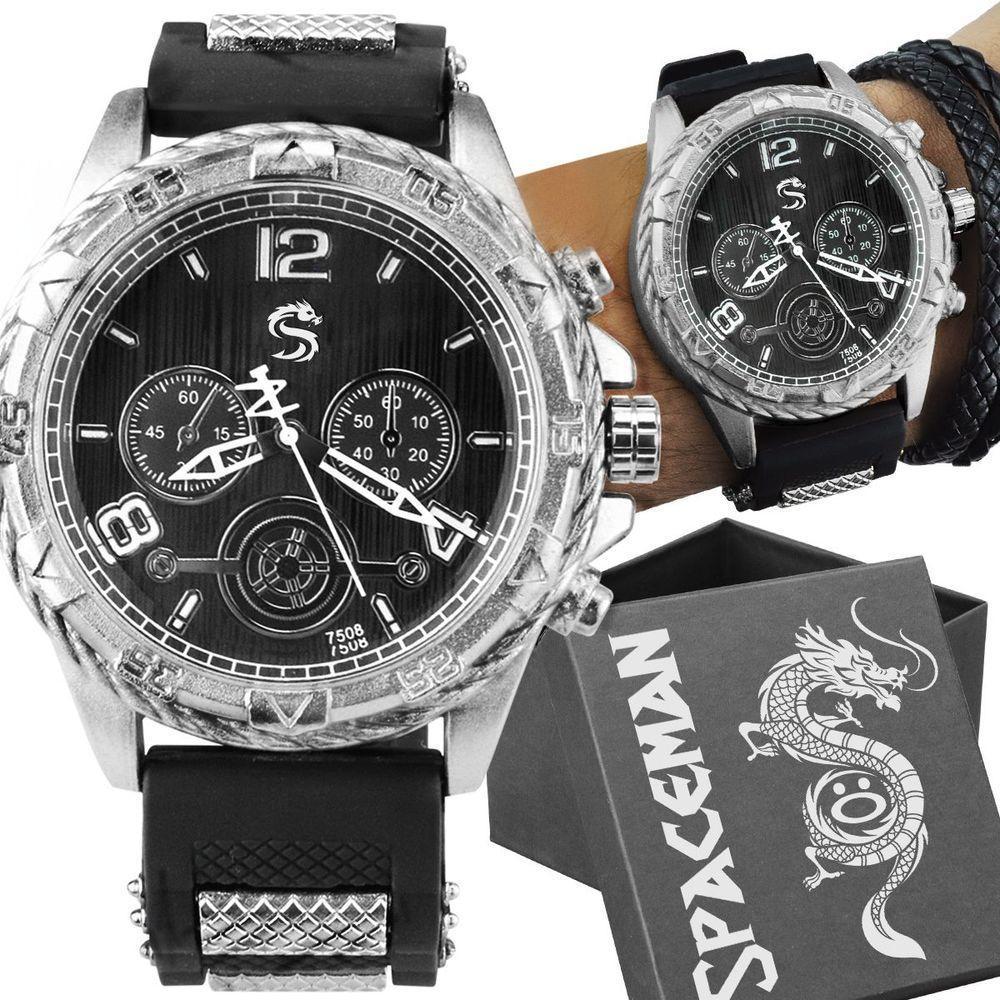 Relogio Masculino Grande  Aço Inox Prata + Caixa Preto Presente Pesado  Analogico - 1