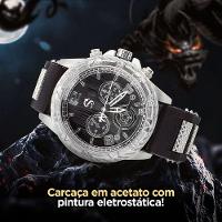 Relogio Masculino Grande  Aço Inox Prata + Caixa Preto Presente Pesado  Analogico - 2