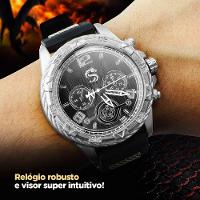 Relogio Masculino Grande  Aço Inox Prata + Caixa Preto Presente Pesado  Analogico - 3