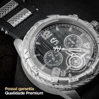 Relogio Masculino Grande  Aço Inox Prata + Caixa Preto Presente Pesado  Analogico