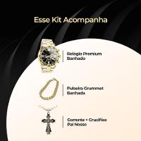 Relogio Masculino Aço Inox + Pulseira + Corrente Cruz Presente Social Preto Qualidade Premium Casual - 5