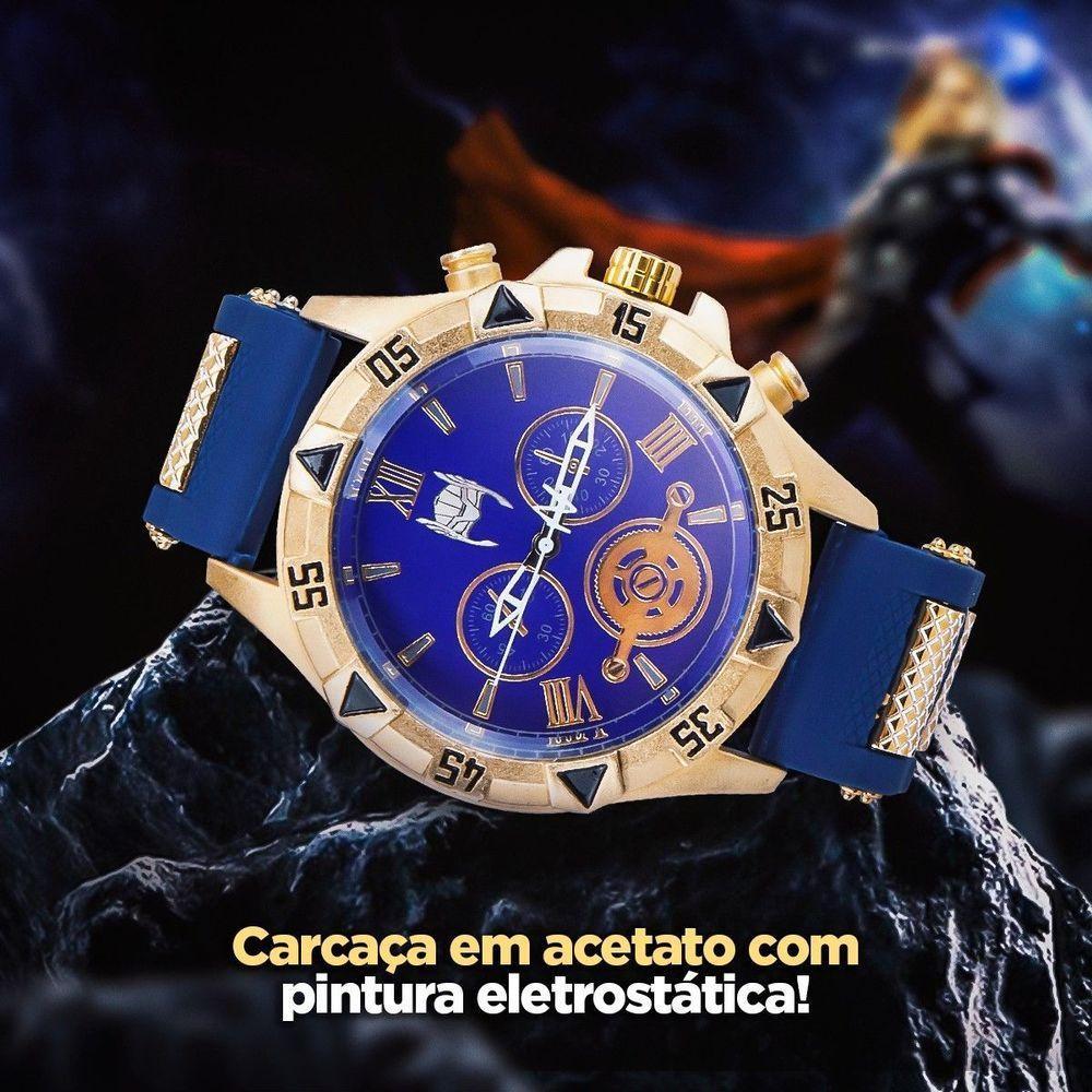 Relogio Masculino Dourado Aço Inox Silicone Thor Banhado Qualidade Premium Casual Pulseira Ajustavel - 2