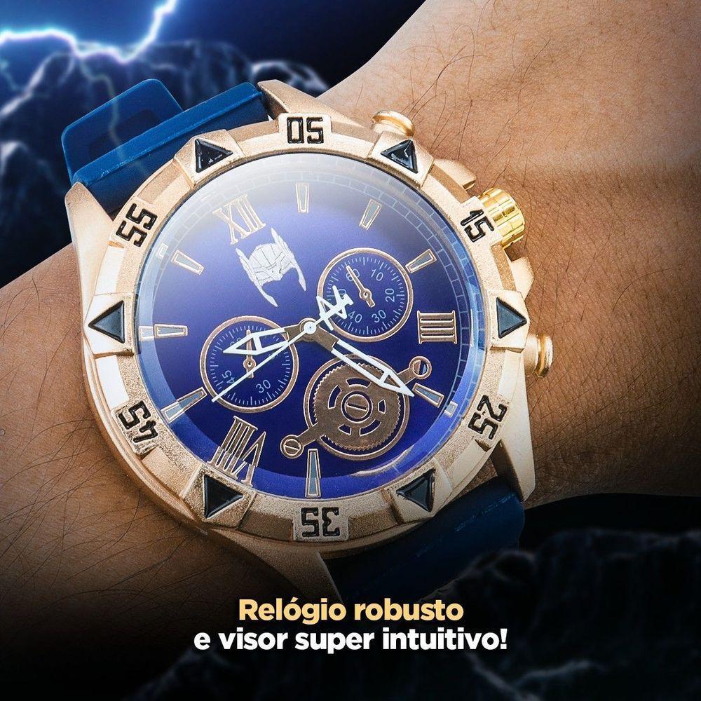 Relogio Masculino Dourado Aço Inox Silicone Thor Banhado Qualidade Premium Casual Pulseira Ajustavel - 5