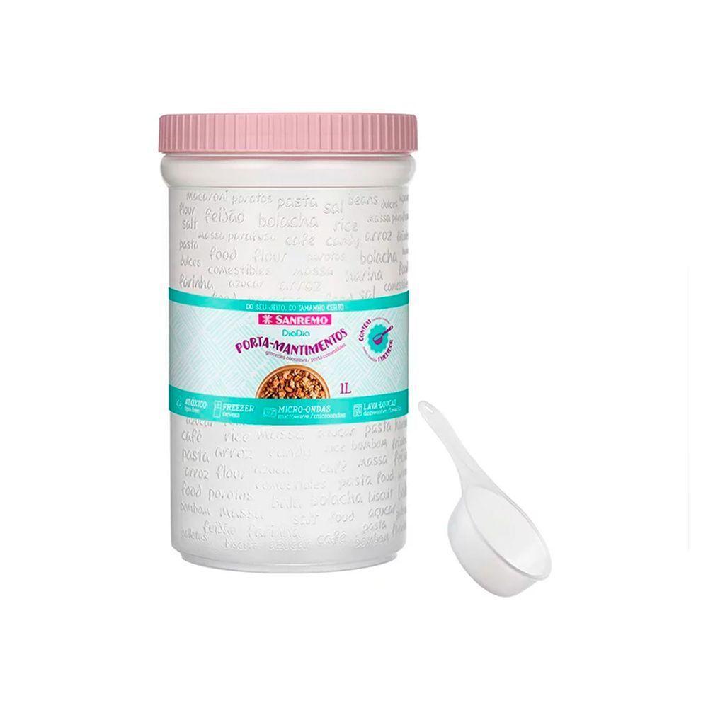 Porta Mantimentos Plástico Com Medidor Diadia Rosa 1l - Sanremo - 1