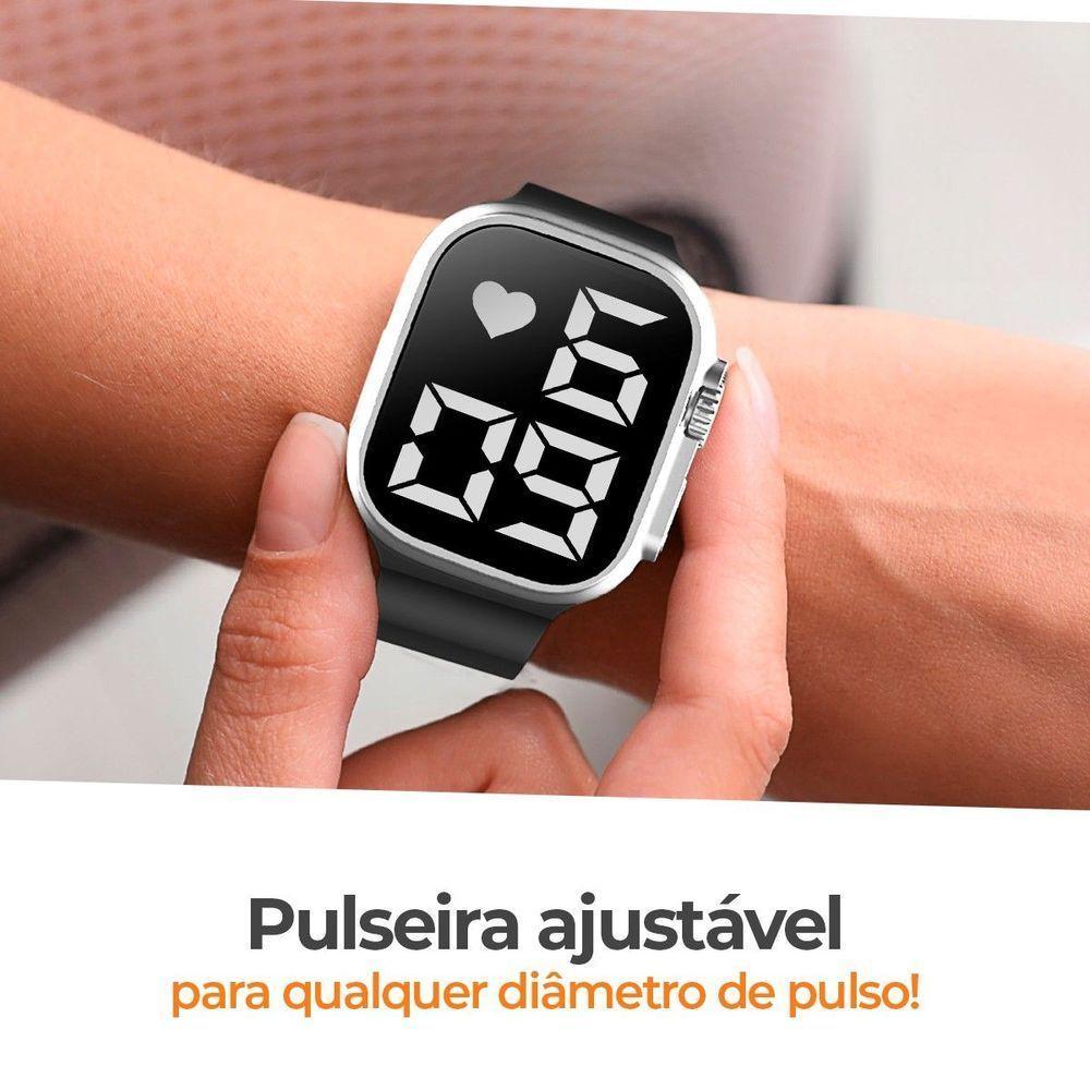 Relógio Digital Feminino Ultra Aço Inox Silicone Led + Caixa Preto  Garantia Prata Presente - 6